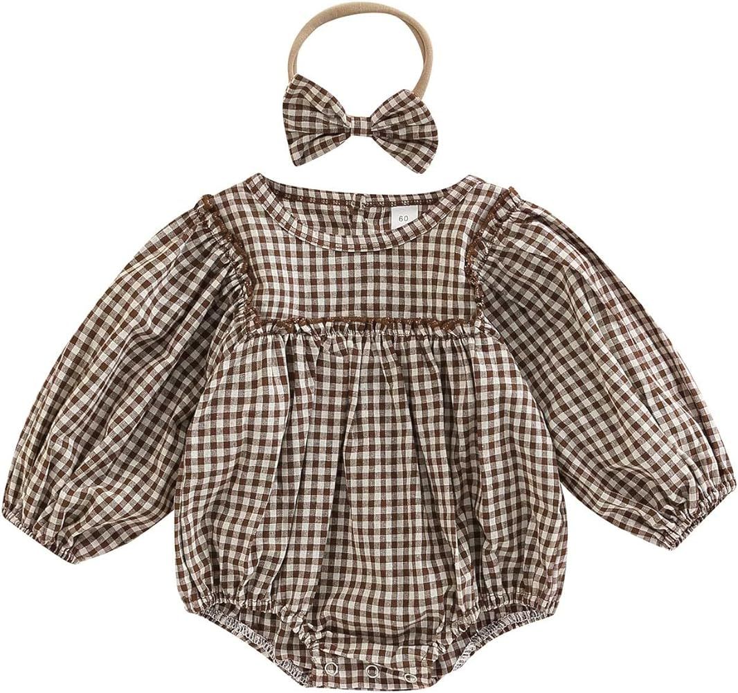 Douhoow Infant Baby Girl Plaid Romper Baby Sweatshirt Romper Ruffle Festival Clothes Fall Winter ... | Amazon (US)