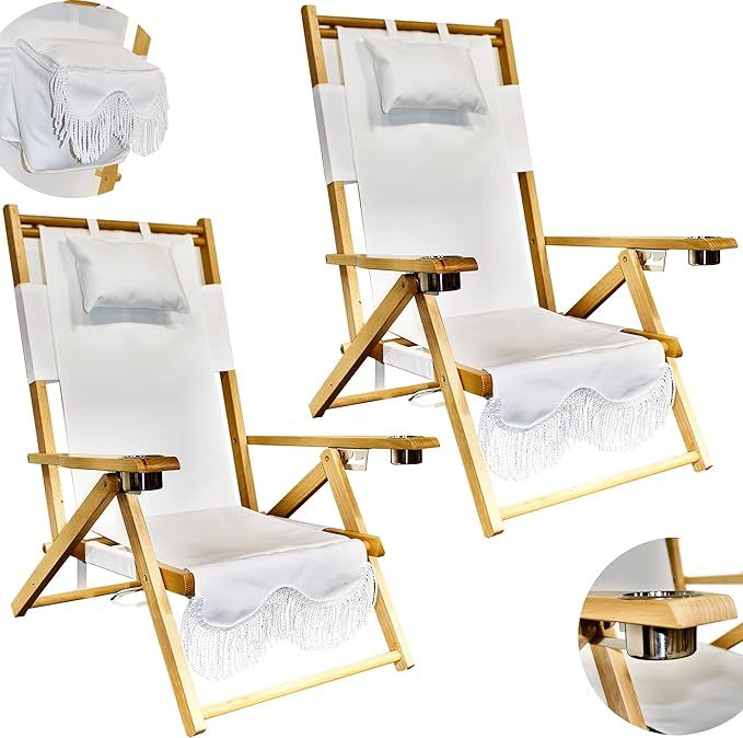 South Bay Beach Life™ - Luxury Beach Chair - Custom, XL Teak Wood Frame Chairs with Insulated C... | Amazon (US)