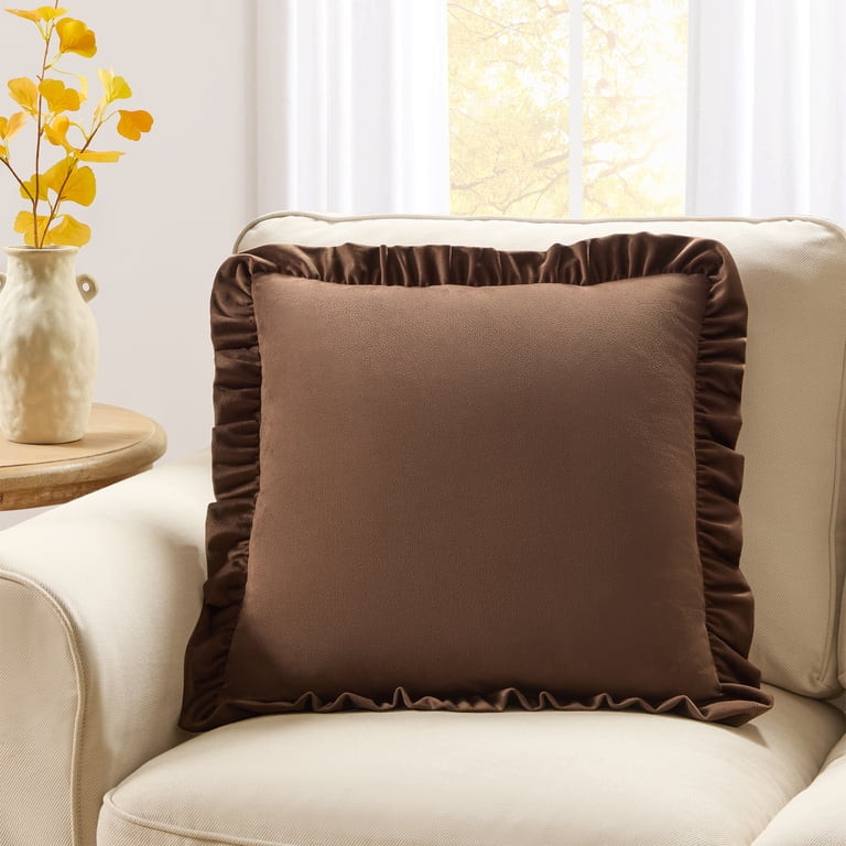 My Texas House 20 in x 20 in Brown Velvet Ruffle Decorative Pillow | Walmart (US)