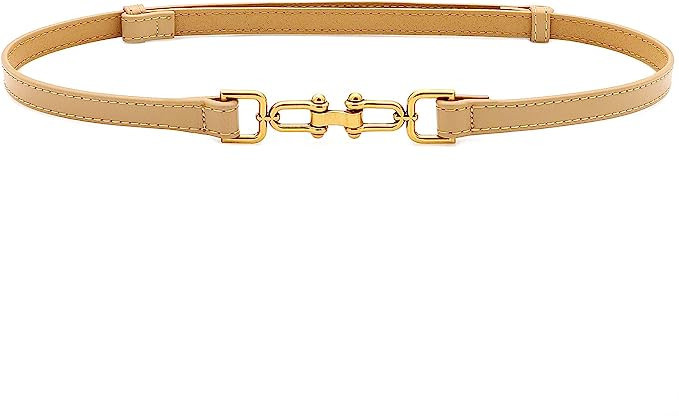 BAOKELAN Skinny Leather Belts for Women Slim Waist Belt Patent Leather with Gold Buckle for Dress | Amazon (US)