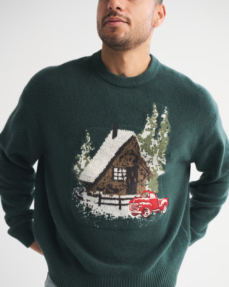 Men's Oversized Ski Graphic Crew Sweater | Men's Tops | Abercrombie.com | Abercrombie & Fitch (US)