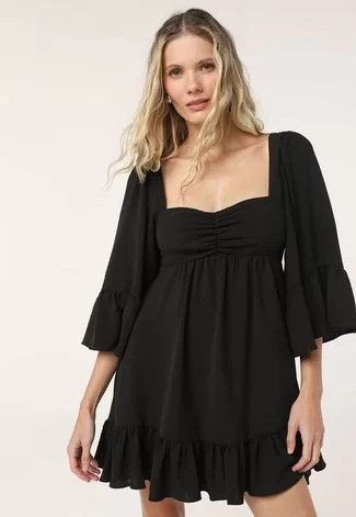 Vestido Lança Perfume Curto Babados Preto | Dafiti (BR)