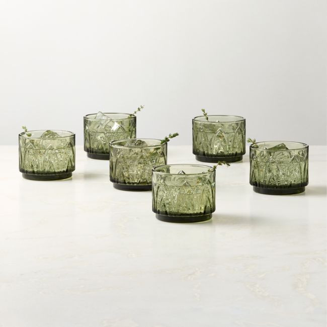 Buchanan Green Stacking Double Old-Fashioned Glasses Set of 6 | CB2