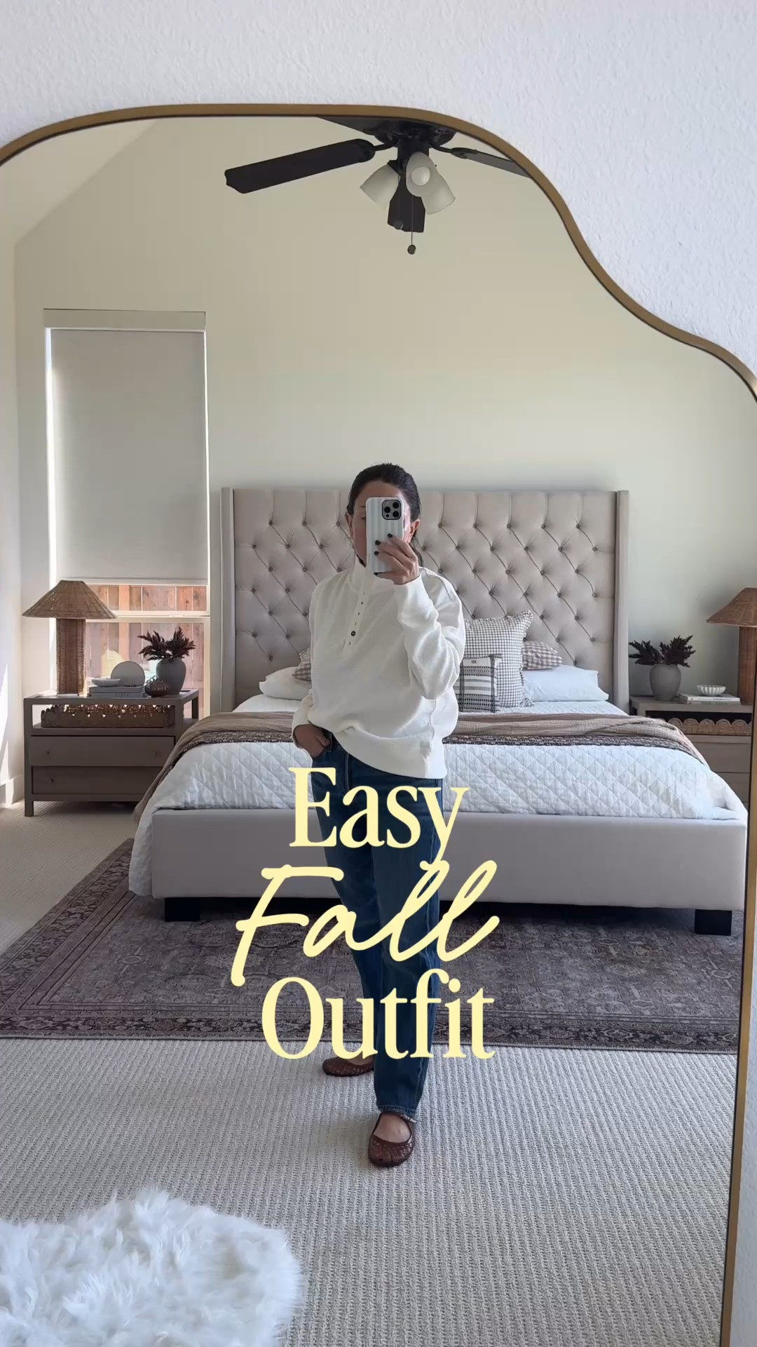 An easy fall outfit I’ll be repeating for school drop off, coffee runs, errands and everyday casual days. This white henley pullover is such an easy fall wardrobe staple paired with straight leg jeans and brown mesh ballet flats for a comfortable but put-together look. If you’re looking for casual fall outfit ideas, petite friendly outfits, everyday mom outfits, women over 50 fall fashion, date night outfit, business casual, easy mom style, fall jeans outfits or simple transitional outfits, this combination is so easy to recreate. The brown flats add that trendier fall touch while still being comfortable enough for an everyday outfit.

#LTKootd #LTKOver40 #LTKPetite