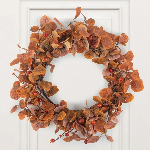 Scidweet Fall Wreaths for Front Door, 18" Artificial Eucalyptus Leaves Autumn Wreaths Modern Farm... | Walmart (US)