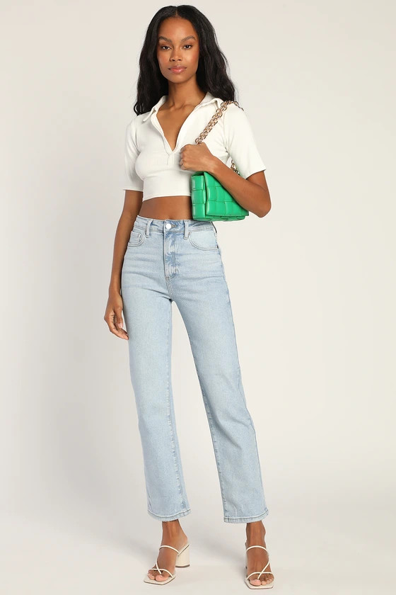 Delightful Diva Light Wash Denim High Rise Straight Jeans | Lulus (US)