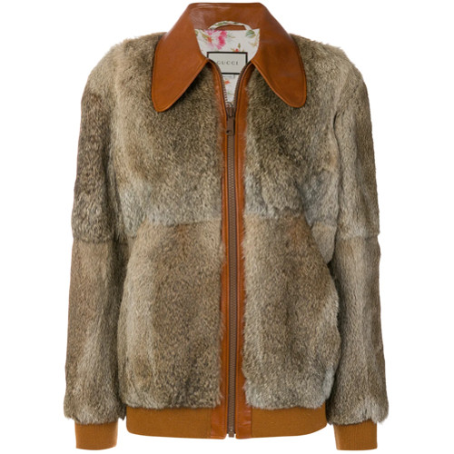 Gucci fur bomber jacket - Brown | Farfetch EU