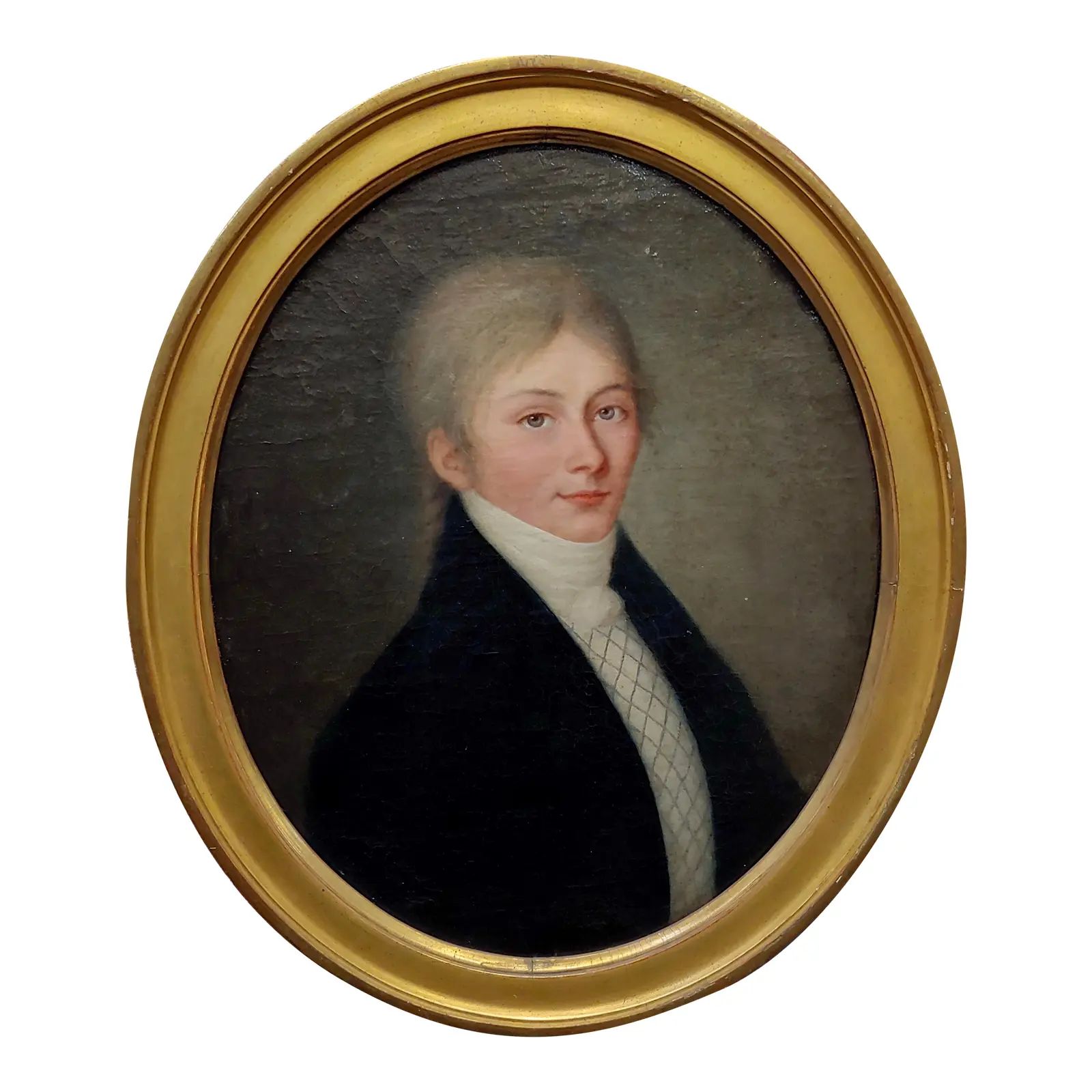 18th Century Portrait of a Young Aristocratic Man with Blue Eyes-Oil Painting | Chairish