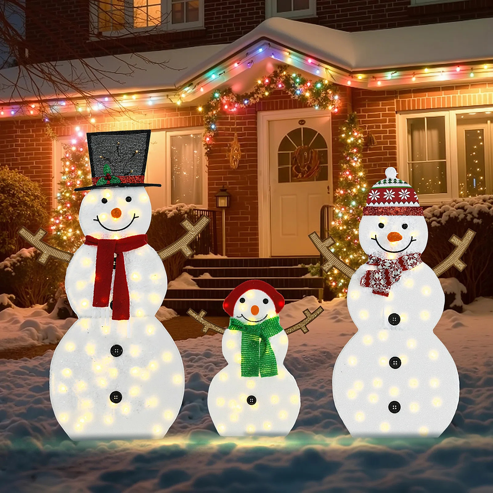 4FT 3PCS Snowman Family Set, 2D Large Outdoor Christmas Decorations, Light Up Christmas Decor Wit... | Wayfair North America