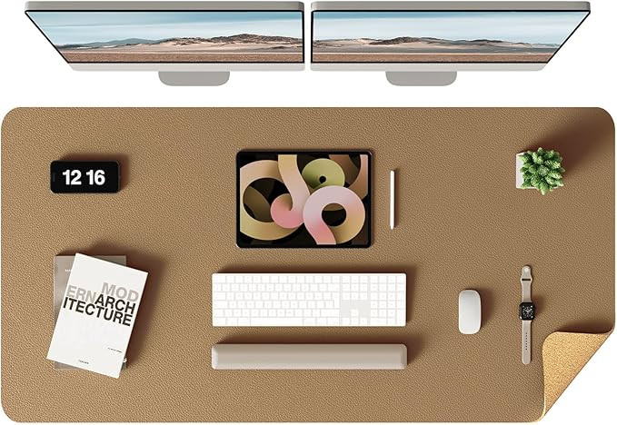 YSAGi Double-Sided Desk Pad, Leather Desk Mat, Eco Cork Desk Pad Protector, Large Mouse Pad for D... | Amazon (US)