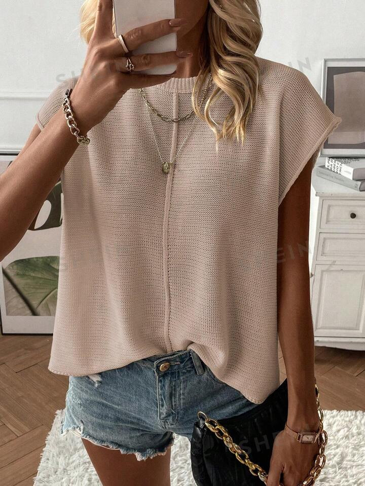 SHEIN LUNE Solid Batwing Sleeve Sweater Vest | SHEIN