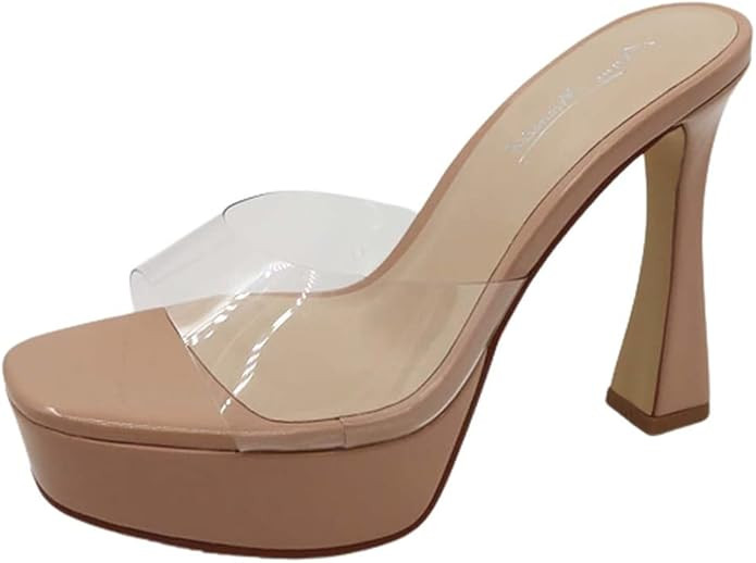 Anne Michelle Women Platform High Heel Open Toe Slip on sandals | Amazon (US)