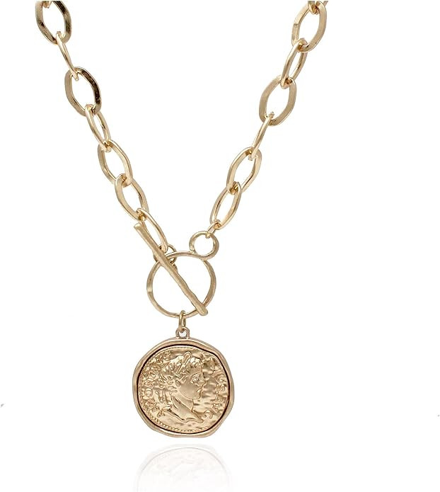 POMINA Chunky Coin Fashion Gold Necklace Trendy Statement Toggle Necklaces Women Antique Gold Coi... | Amazon (US)