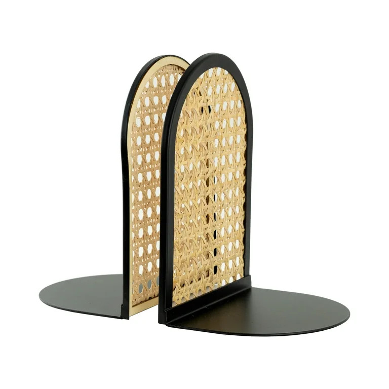 Arched Black Metal and Natural Rattan Indoor Tabletop Bookends - Walmart.com | Walmart (US)