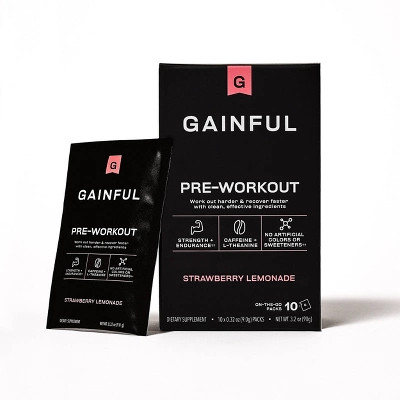 Gainful Pre-Workout Stick Packs - Strawberry Lemonade - Caffeinated - 10ct | Target