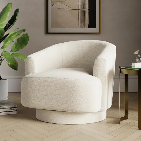 Carmen Curved Ivory Chunky Chenille Swivel Chair | Dunelm (migrated)