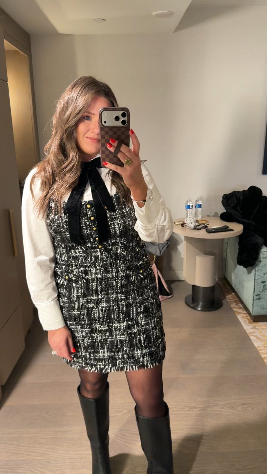L'agence
Valli Square Neck Mini Dress size up 
White Oxford
Black Chanel hair barrette clip 

Universal thread knee high black boot

Gallery
Grooved Faux Fur
Hooded Jacket

Hamilton 
NYC 
Broadway outfit 


#LTKootd #LTKGiftGuide #LTKHoliday