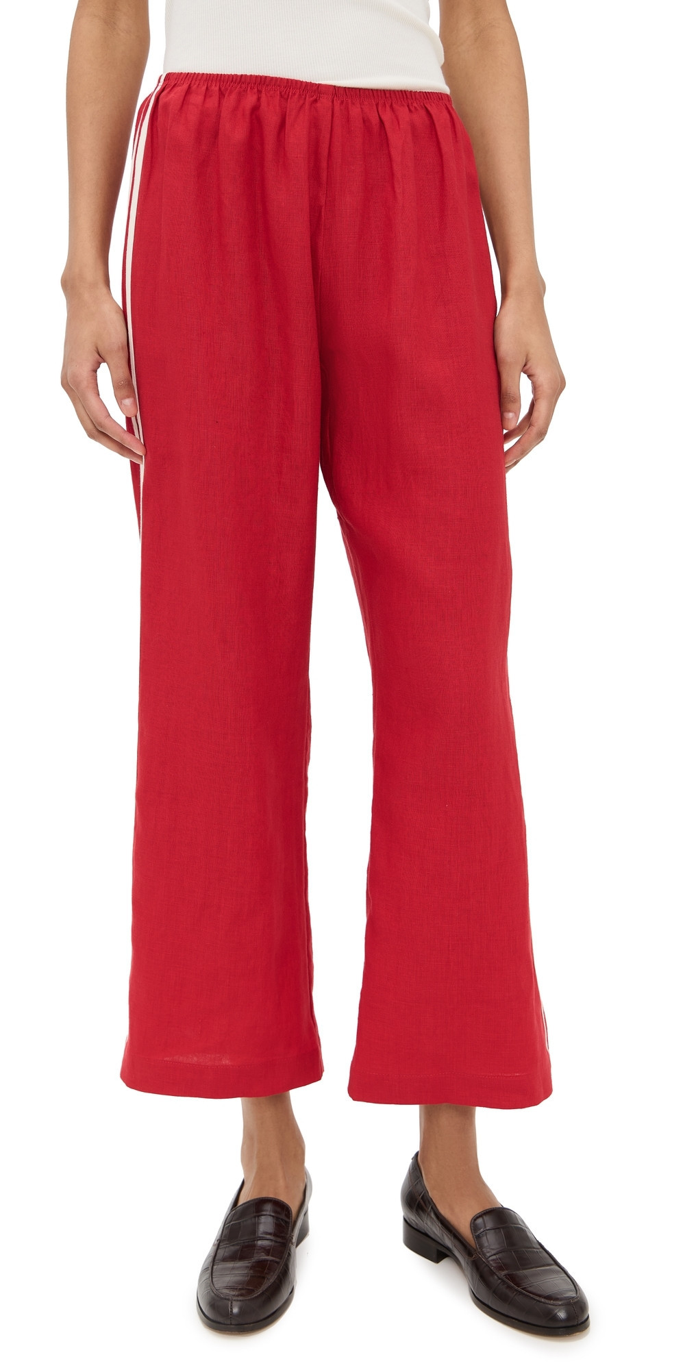 DONNI. The Linen Stripe Crop Racer Pants Bell Pepper L | Shopbop
