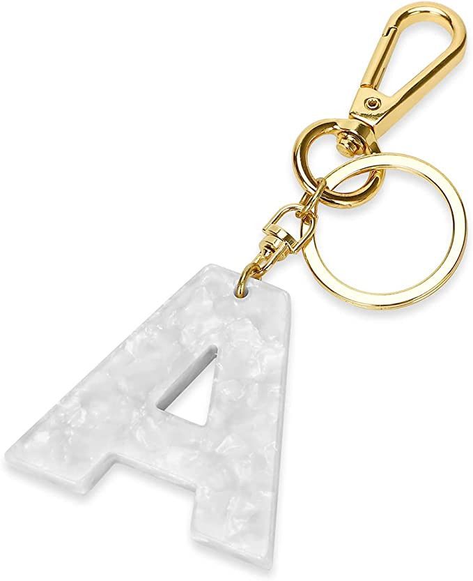 Junyuerly Gold KeyRing White Initial Pendant Thick Letter A B C D E F G Key Chain Bag Pendant for... | Amazon (US)