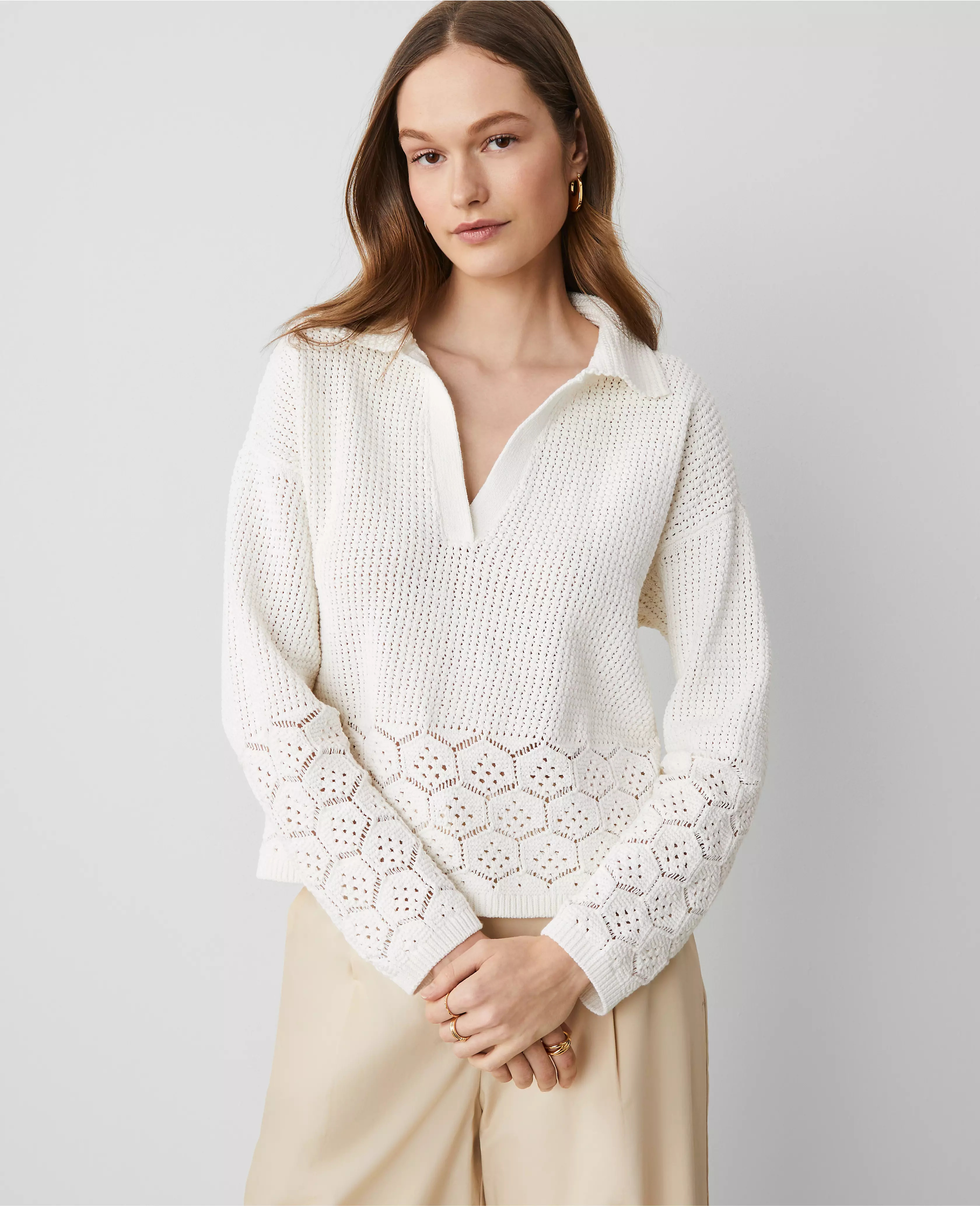 Crochet Collared Sweater | Ann Taylor