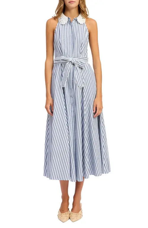 En Saison Clara Stripe Sleeveless Midi Shirtdress in Sky Navy Ivory at Nordstrom, Size X-Small | Nordstrom