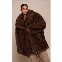 Plus Chocolate Oversized Midi Faux Fur Coat | PrettyLittleThing UK