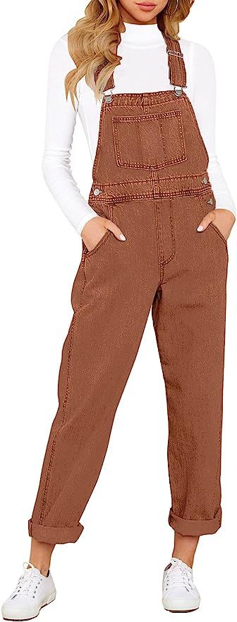 LookbookStore Women's Casual Stretch Denim Bib Overalls Pants Pocketed Jeans Jumpsuits | Amazon (US)