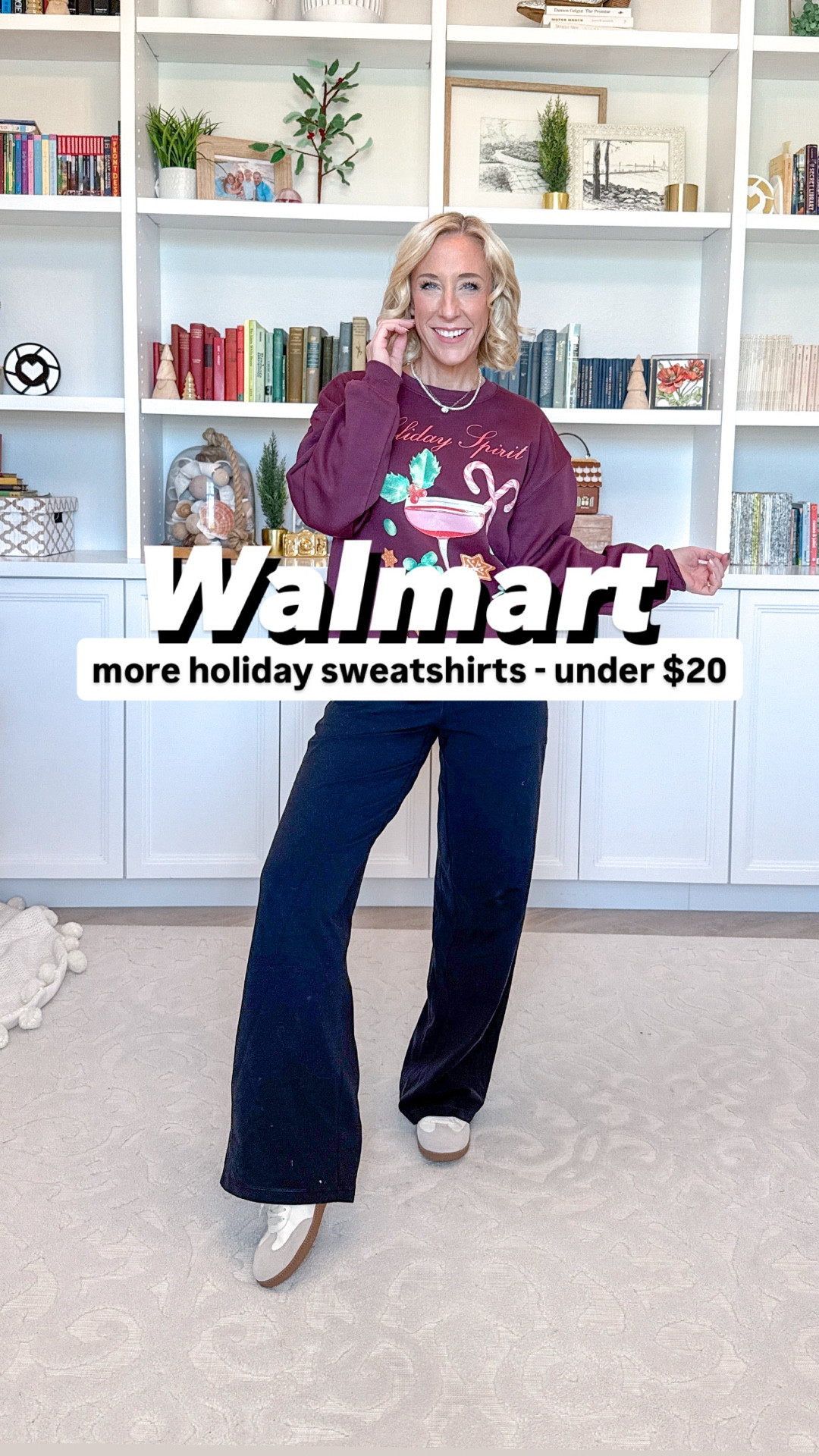 Walmart
* Soft Tree Graphic Fleece - size Medium. $12.98. Comes in 4 colors.
1. The Grinch Whoville Graphic Sweatshirt - size Medium. $12.98.
* Leggings - size small.
* Sneakers - tts, $26.98.
* Trouser Flare High-Rise Jeans - size 0. $24.
2. Holiday Spirit Graphic Sweatshirt - size Medium. $11.98. 
* Wide Leg Leggings - size small. 
* Sneakers - size up a 1/2.
3. Bronco Wonderland Graphic Sweatshirt - size Medium. $16.98. 10 colors.
* Leggings - size small.
* Sneakers - tts, $26.98.
4. Holly Dolly Christmas Graphic Sweatshirt - size Medium. $16.98. 10 colors.
* Leggings - size small.
* Sneakers - tts, $26.98.
5. Beaded 'Sparkle' Sweater - size 0X (this is from a plus sized brand). $19.98. 4 colors.
* Leggings - size small.
* Sneakers - tts, $26.98.

#LTKFindsUnder50 #LTKSeasonal #LTKHoliday