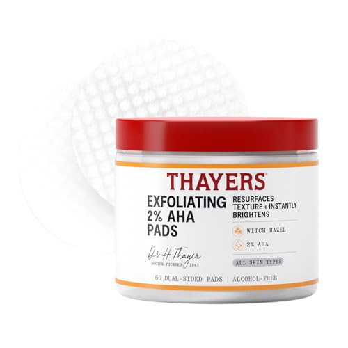 Thayers Exfoliating 2% AHA Toner Pads, Dual-Sided Exfoliating Pads with Witch Hazel, Glycolic Acid and Lactic Acid to Resurface Skin Texture and Instantly Brighten, For All Skin Types, 60 Count | Amazon (US)