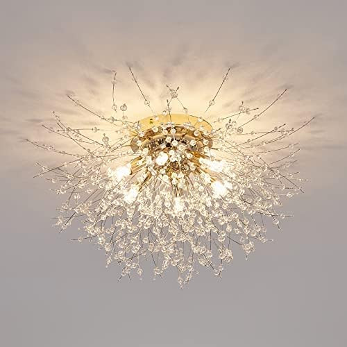 6-Light Sputnik Flush Mount Ceiling Light Fixture, Modern Gold Crystal Firework Ceiling Lights, Clos | Amazon (US)