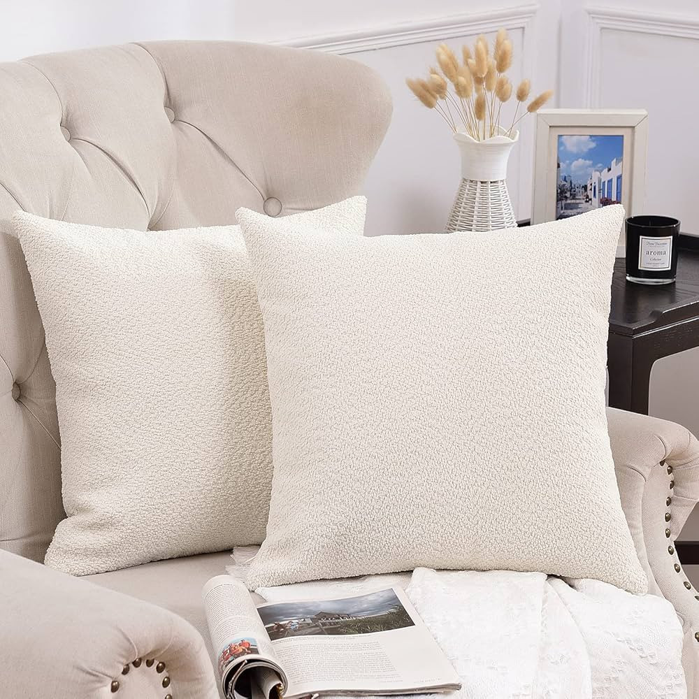 Rythome Ivory Colored Cute Boucle Textured Throw Pillow Covers, Cozy Soft Accent Cushion Cases, M... | Amazon (US)