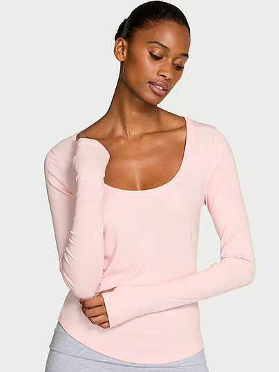 Angel Essentials VS Iconic Rib Long-Sleeve Tee, Pink, S - Women's Tops - Victoria's Secret | Victoria's Secret (US / CA )