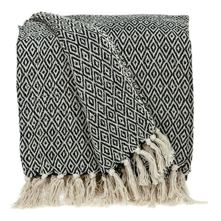 Beige and Black Handwoven Throw Blanket 52 x 67 | Walmart (US)
