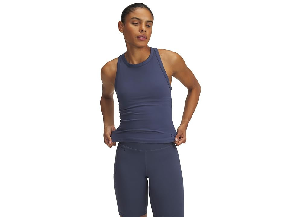 Under Armour Motion High Neck Tank Top Women's Workout Downpour Gray/Midnight Navy : 2XL (US 18), Polyester | Zappos