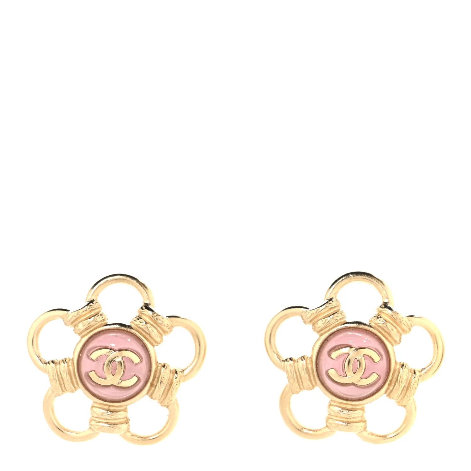 Resin CC Flower Earrings Gold Pink | FASHIONPHILE (US)