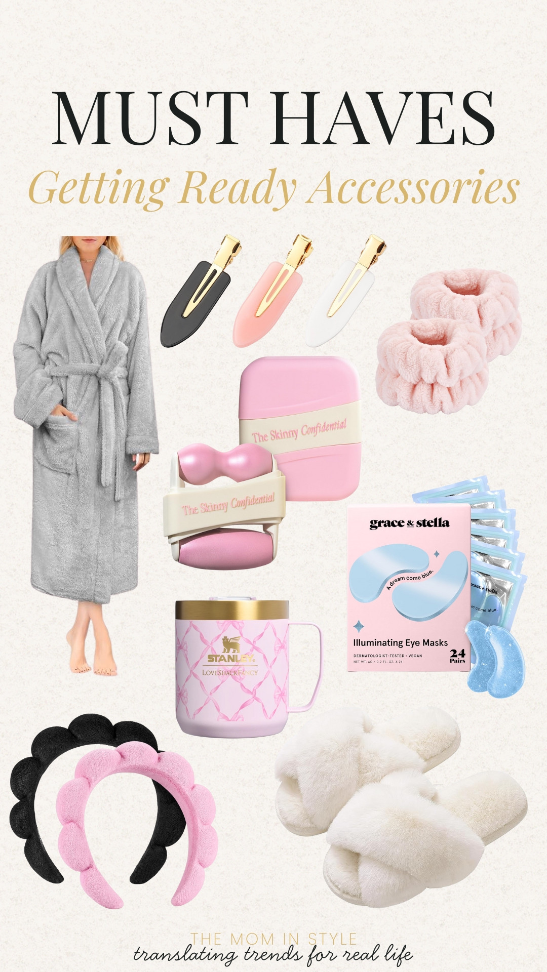 Grwm, get ready with me, morning essentials, ice roller, eye patches, robe, slippers, themominstyle

#LTKOver40 #LTKselfcare #LTKBeauty