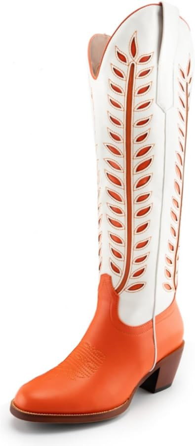 SIFINELAR Cowboy Boots for Women - Comfortable Knee High Round toe Cowgirl Boots with 2 Inch Chun... | Amazon (US)