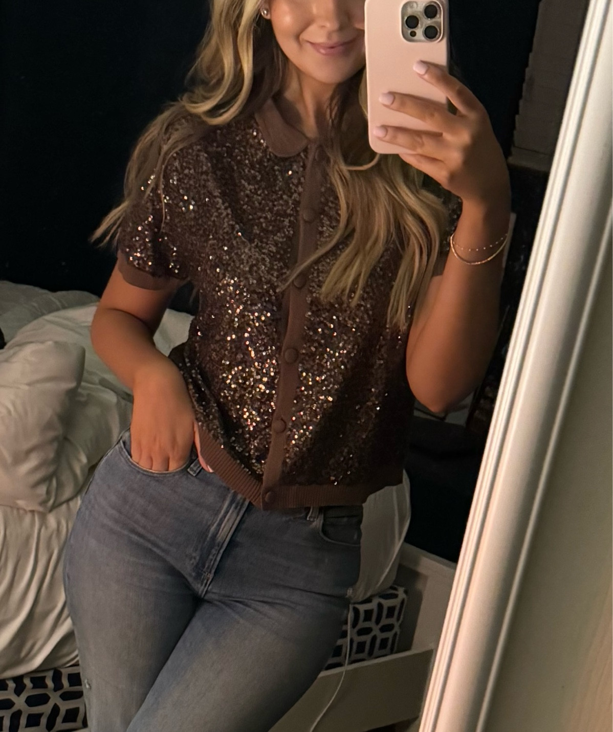 this chocolate brown sequin shirt is perfect for holiday outfits! mine is originally from Zara, but linked a very similar option from Jcrew! ✨✨

zara style | sequin top | holiday party outfit | chocolate brown top | fall outfit | sequins 

#LTKSaleAlert #LTKParties