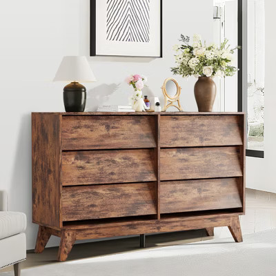 47.2 in Wide 6-Drawer Bedroom Dresser – Black Mid Century Wooden Chest with Bevel Design, Also Works as TV Stand for Living Room & Hallway | Target