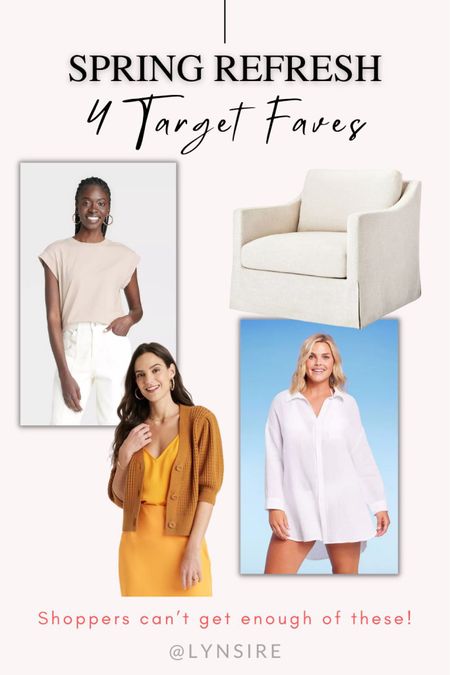 Target favorites for a spring refresh part 1. Short Sleeve Extended Shoulder T-Shirt, Studio McGee Swivel Chair, Women's Button-Front Cardigan, and Button-Up Cover Up Shirtdress 💕

#LTKSeasonal #LTKFind #LTKhome