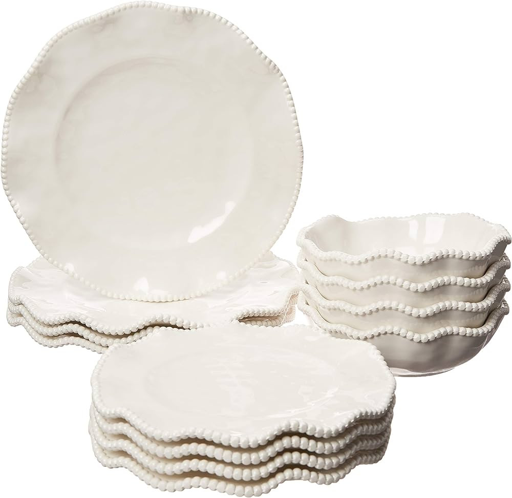 Certified International Perlette Cream 12 pc Melamine Dinnerware Set, Glossy, Service for 4 | Amazon (US)