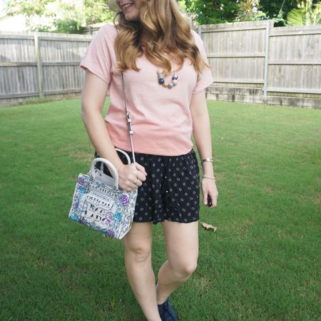 Ombre pink tee and printed shorts for working from home and physio the other day 💕 added more print with my little hand painted Rebecca Minkoff mini MAB tote bag 💕

#LTKitbag #LTKaustralia