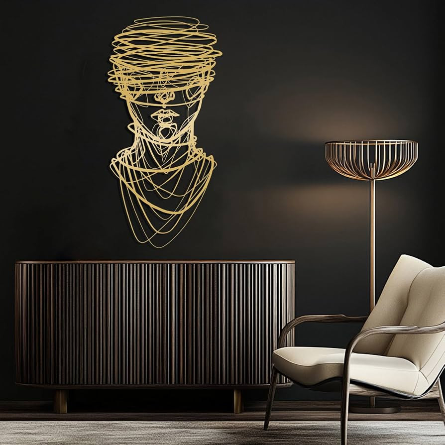 Abstract Face Metal Wall Art Gold Line Minimalist Modern Geometric Wall Decor 2d Black Gold Silve... | Amazon (US)