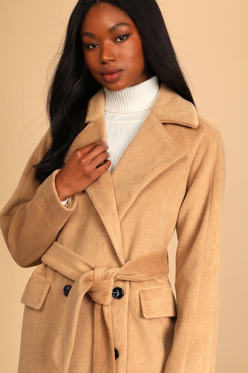Dotty Camel Brushed Double-Breasted Trench Coat | Lulus (US)