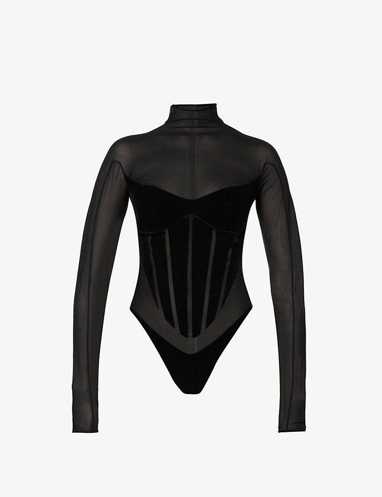 Wolford x Mugler Flock stretch-woven bodysuit | Selfridges