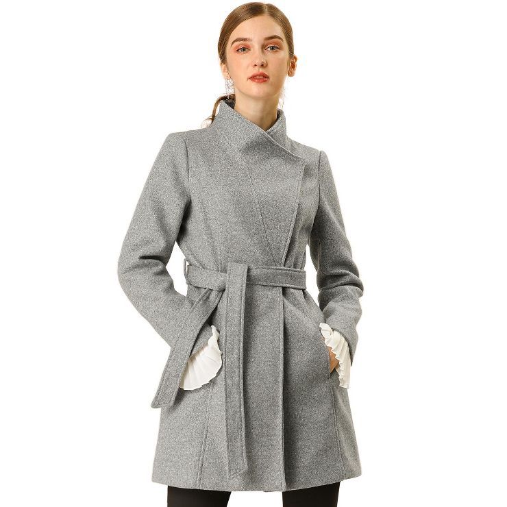 Allegra K Women's Classic Stand Collar Long Sleeve Winter Belted Long Coat | Target