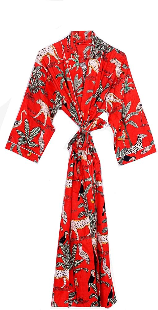 Pure 100% Cotton Robe For Womens Bathrobe Dressing Gown Long sleepwear Free Size Kimono | Amazon (US)