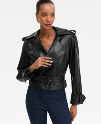 I.n.c. International Concepts Women's Faux-Leather Biker Jacket, Macy's Exclusive - Deep Black | Macy's