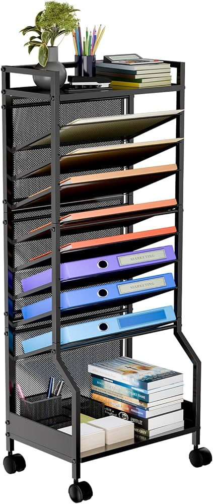 Simple Trending 10 Tier Rolling File Cart, Desk File Organizer with Wheels and Storage Drawers, L... | Amazon (US)