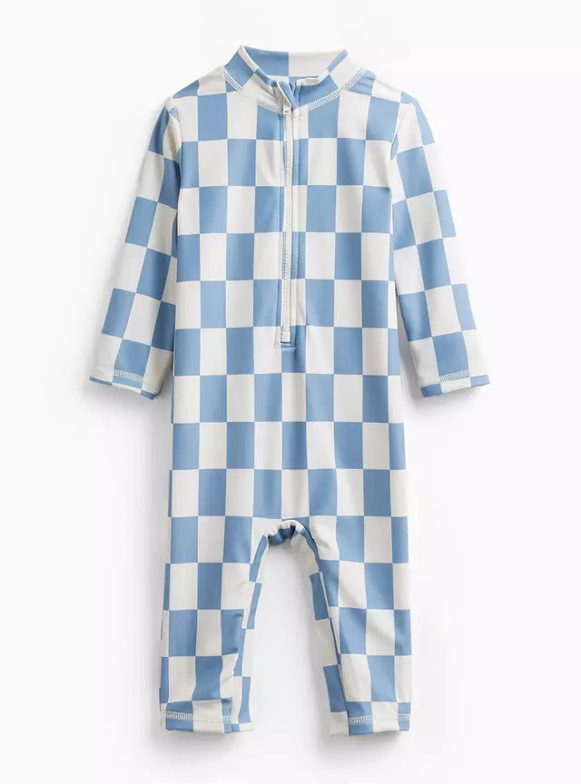 Buy Blue Checkerboard Print Sunsafe Swimsuit 6-9 months | Swimwear | Tu | Tu Clothing